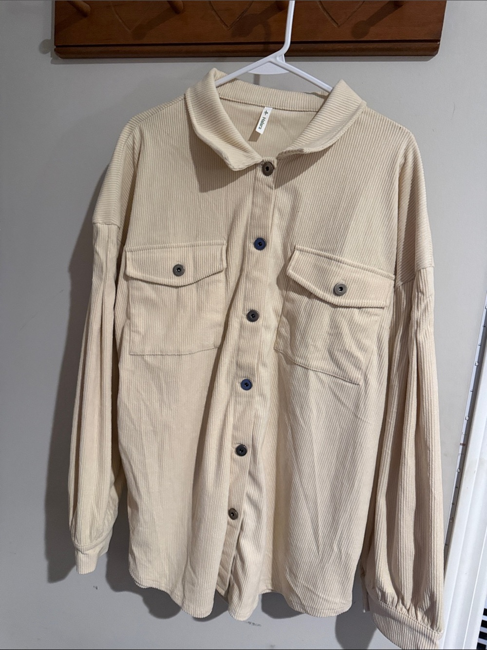 HALARA Beige Corduroy Button-Down Shirt Jacket
